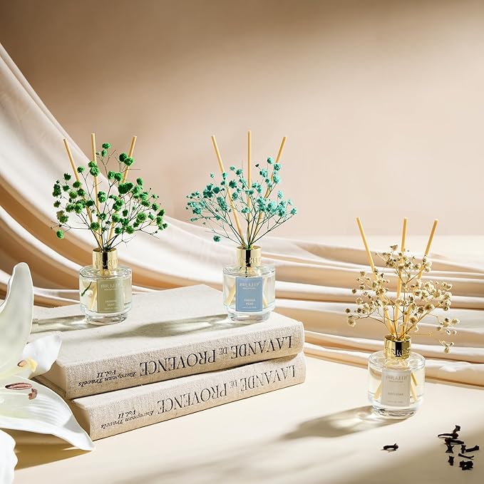Airkeep Reed Diffuser Set of 3, Jasmine Mint Gardenia Freesia Pear Oil Reed Diffusers for Bedroom Living Room Office Aromatherapy Oil Reed Diffuser for Gift 50ml x 3 - Bloomnest