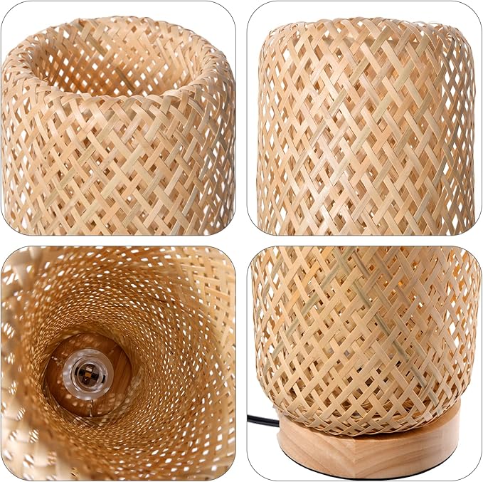 Arturesthome Bamboo Table Lamps with Shade, Rustic Farmhouse Boho Coastal Desk Lamp Night Light for Decorative Bedroom, Study Room, Cafe, Bookcase