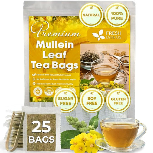 FreshDrinkUS, Premium 25 Mullein Leaf Tea For Lungs, Lung Detox Tea, Great Tea For Lung, Handmade, 100% Natural & Pure, Mullein Tea, Lung Detox For Smokers, No Sugar, No Caffeine, No Gluten, Vegan - Bloomnest