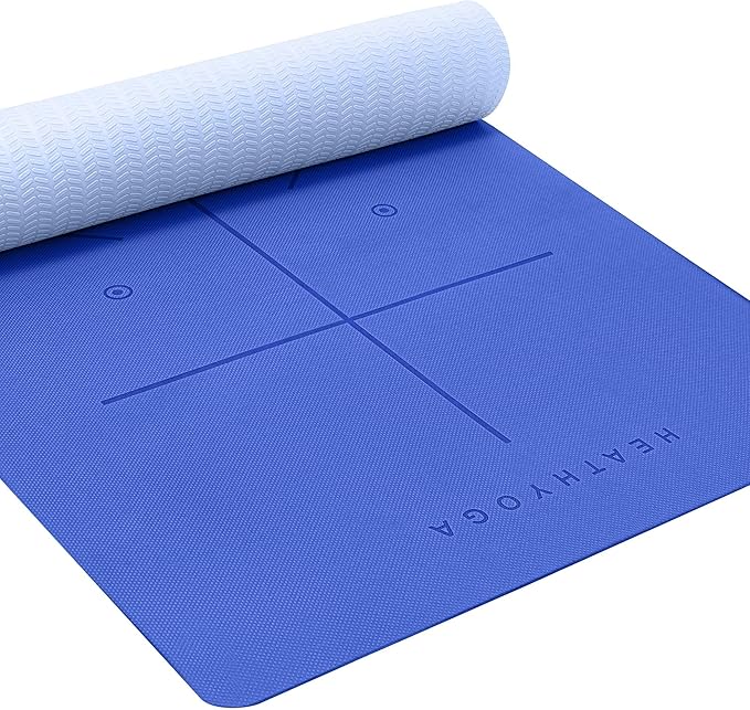 Heathyoga Eco Friendly Non Slip Yoga Mat, Body Alignment System, SGS Certified TPE Material - Textured Non Slip Surface and Optimal Cushioning,72"x 26" Thickness 1/4"
