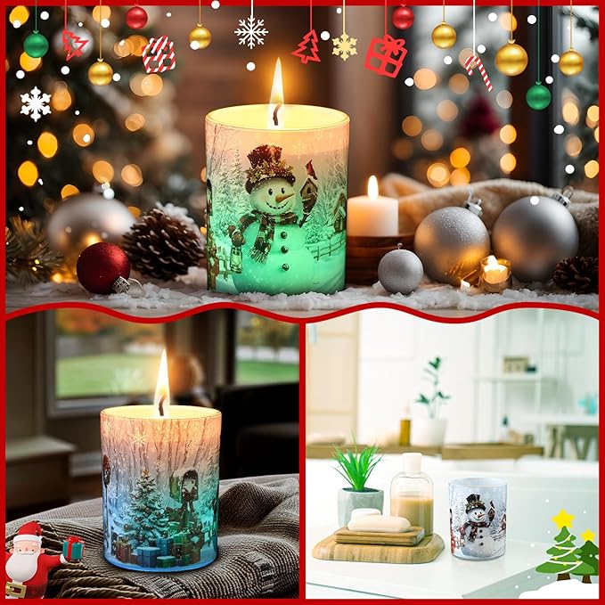 Merry Christmas Candle Jars, LED Xmas Scented Candles Can Change Into Multiple Colors, 7.6oz Soy Wax Fir Holiday Candles for Winter Small Merry Christmas Gifts(Snowman) - Bloomnest