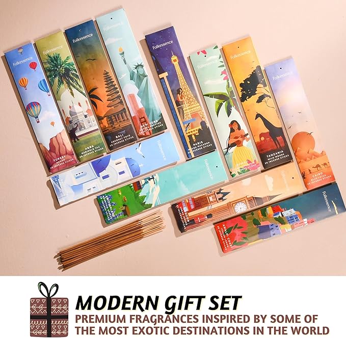 Folkulture Incense Sticks (240 Sticks) | Set of 12 Premium Incense Sticks Variety Pack Aromatherapy Gifts | No Charcoal, Organic, Non Toxic, 45 Mins, Long Burning Vanilla, Caramel, Rose Insence-Sticks FOLKULTURE