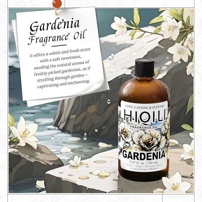 HIQILI Gardenia Fragrance Oil for DIY Candle, Soap & Perfume Making, Add to Essential Oil Diffuser, Body Wash, Long-Lasting - 5.07 Fl Oz - Bloomnest
