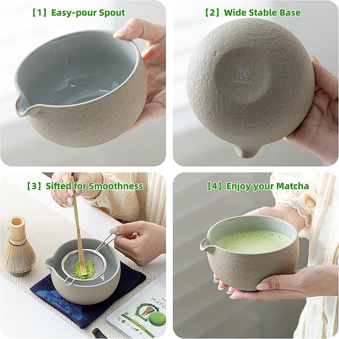 TEANAGOO Matcha Whisk Set,7 Pcs Matcha Set,Matcha Kit for Ceremony,Matcha Tea Set for Making Breakfast/Latte,Starter Kit Set and Bowl with All Accessories,Gift for Friend/Family - Bloomnest