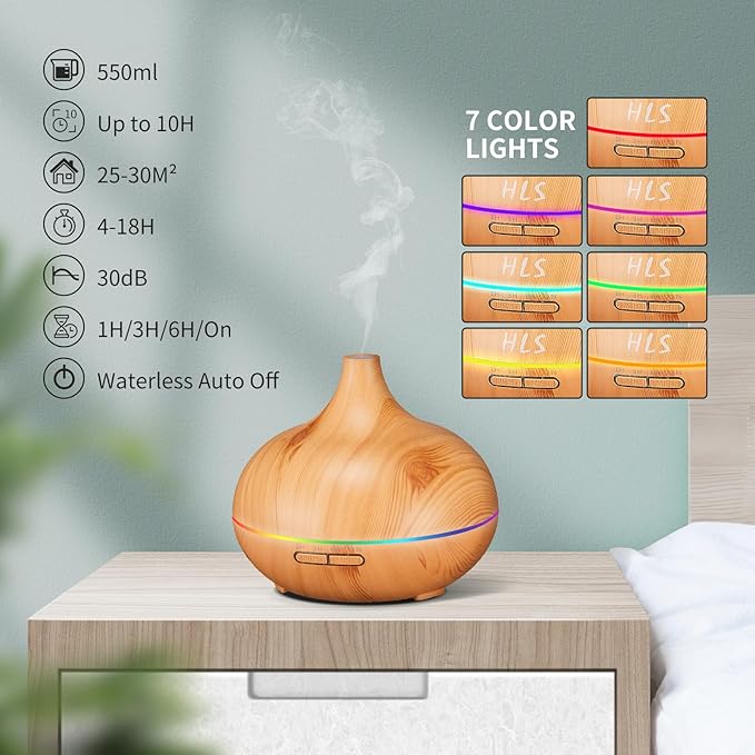 HLS Aroma Diffusers for Essential Oils Large Room with 10 Essential Oils,Ultrasonic Aromatherapy Diffuser for Home Bedroom, Cool Mist Humidifier Vaporizer - Bloomnest