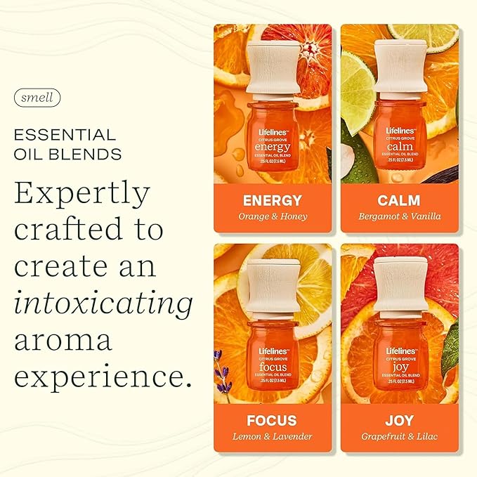 Lifelines Essential Oil Blends, 4-Pack - Blended Essential Oils with Precision Pump for Aromatherapy Diffusers - Long-Lasting Scented Fragrance - Citrus Grove (Joy, Calm, Focus & Energy) - Bloomnest