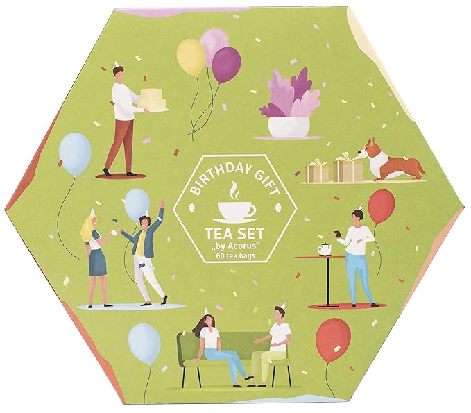 ACORUS | Birthday Gift Tea Set | Natural Tea Hamper Box Gift Set of 6 Flavors | Thoughtful Present for Birthday | Large Selection Box | Tea Gift Sets | 60 Herbal and Fruit Tea Bags Variety Pack - Bloomnest