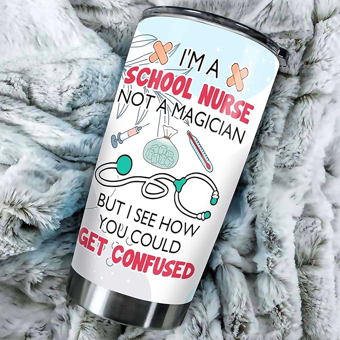 School Nurse Tumbler Stainless Steel 20oz, Funny School Nurse Appreciation Gifts Bulk For Birthday Christmas, School Nurses Day Gifts For Women Men, School Nurse Coffee Cup - Bloomnest