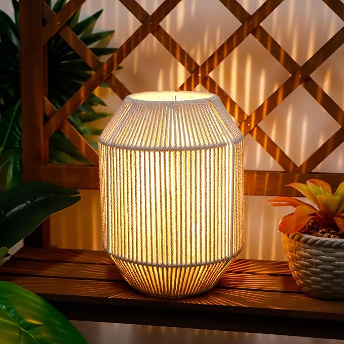 JHY DESIGN Woven Lampshade Table Lamp 8.5" H Cotton Rope Bedside Lamp Cordless Small Battery Operated Lamp Decorative Bedside Lamp with 6 Hours Timer for Bedroom Living Room Weddings Parties Patio - Bloomnest