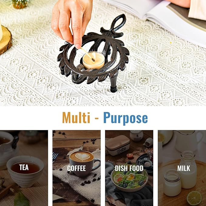Sungmor Cast Iron Tealight Warmer with Pretty Flame Shape Design, Functional Table Trivet Candle Holder for Warm Dishes, Pots, Soups, Milks, Teas, Coffee, Great Heater for Melt Butter, Sealing Wax - Bloomnest