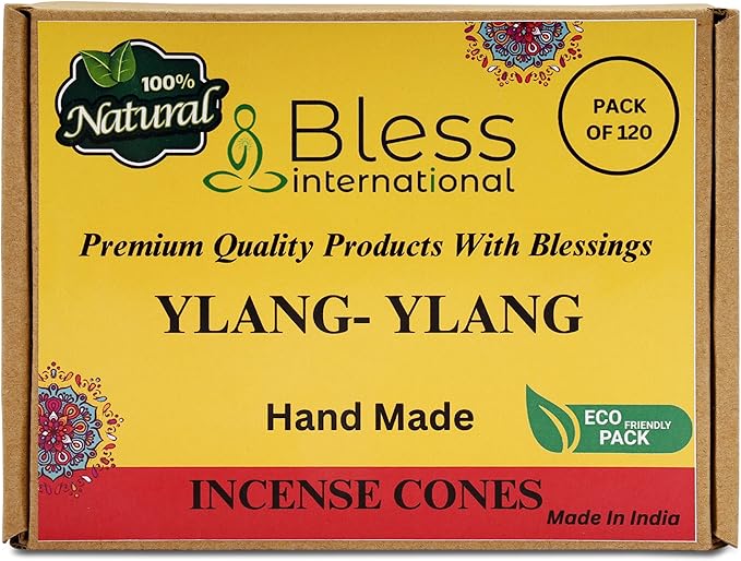 Bless International YLANG-YLANG 100%-Natural-Incense-Cones Handmade-Hand-Dipped Organic-Chemicals-Free for-Purification-Relaxation-Positivity-Yoga-Meditation The-Best-scents (120 Count)