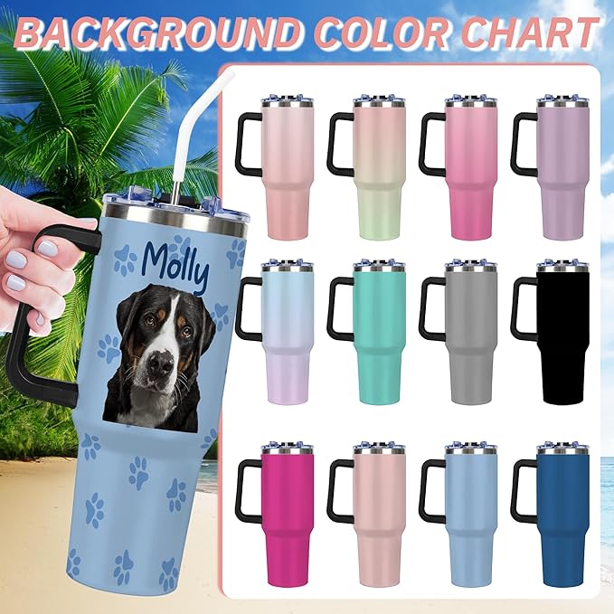 Personalized Tumbler with Dog Pet Photo Face & Name, Custom 40oz Funny Tumblers with Handle and Straw Lid, Gag Gifts For Birthday Christmas, Insulated Stainless Steel Travel Coffee Mug - Bloomnest