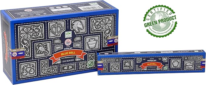 EARTH Satya Super Hit Blue Bell Incense Sticks 15 GMS (Pack of 12) (Green Certified) Indian Perfumed Hand Rolled Agarbatti Perfect for Worship,Relaxation, Medication. Earth