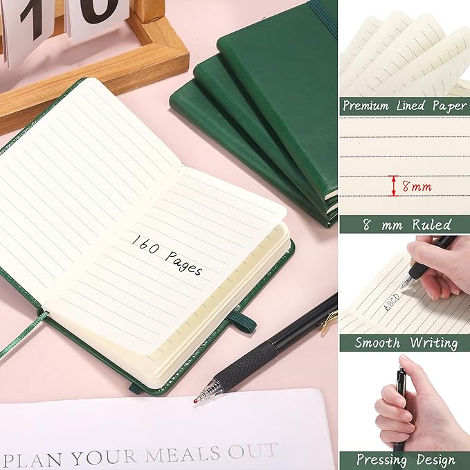 Aodaer 50 Sets Pocket Notebook Journal with Pens, 160 Pages, 3.5 x 5.5 Inch Mini Lined Journal Notebook A6 Leather Hardcover College Ruled Notepad with Pen Holder for School Office Gifts, Dark Green - Bloomnest