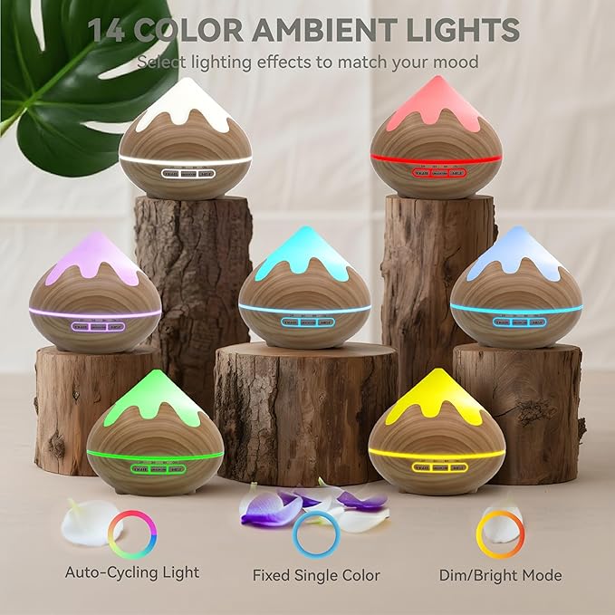 500ML Essential Oil Diffuser, Aromatherapy Diffuser with Remote Control, Multifunctional Air Diffusers for Home Office Room, Fragrance Aroma Diffuser with 7 Color LED & 2 Mist Mode, Brown - Bloomnest