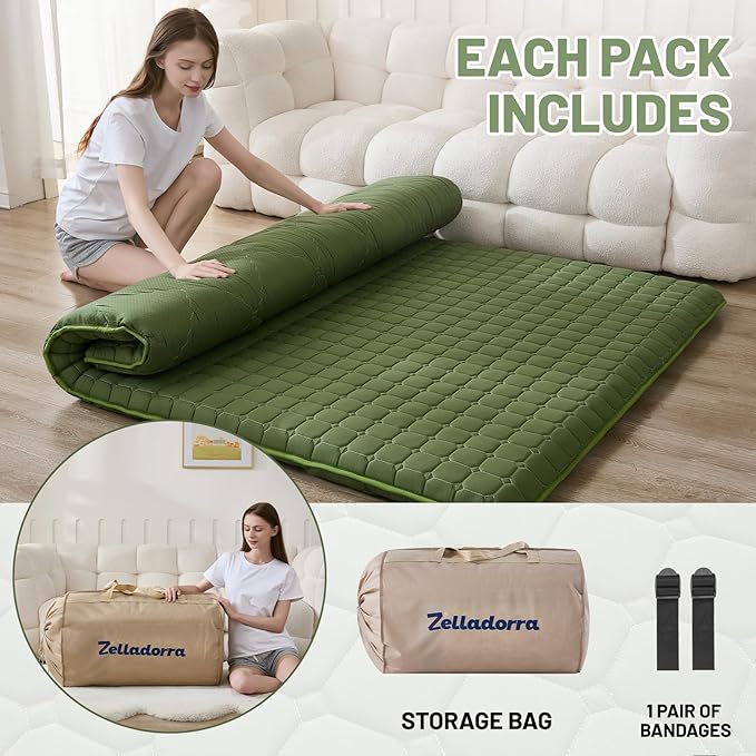 Japanese Floor Mattress Full, Anti-Slip Japanese Futon Foldable Tatami Mat for Guests, Green - Bloomnest