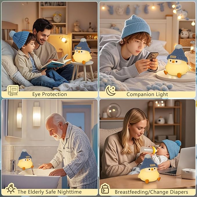 Penguin Lamp with Knit Hat,Kawaii Penguin Night Light,Food Grade Silicone,Dimmable Nursery Nightlight,LED Squishy Novelty Animal Lamp,Kids Room Decor,Funny Gifts for Kids Boys Girls Baby - Bloomnest