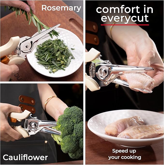 OOU White Bear Kitchen Scissors, All Purpose Heavy Duty Sharp Kitchen Shears Dishwasher Safe, Cooking Shears for Meat Chicken Fish Poultry Herb Bread - Bloomnest