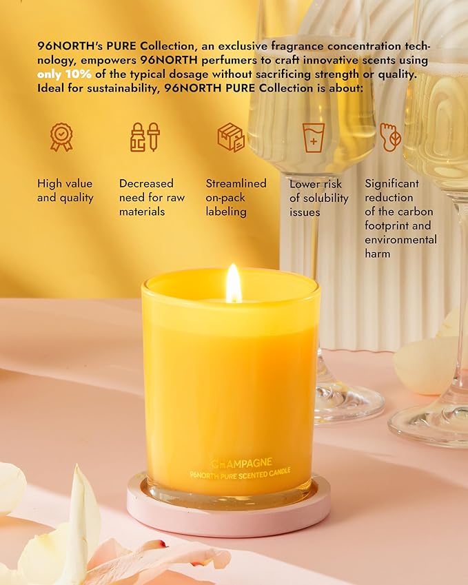 96NORTH | Pure Champagne Candle | 100% Natural Soy Wax | One Wick Jar Candle | Natural Fragrance Technology | Non Toxic | Up to 35 Hours Burning Time | Aromatherapy Gift for Men and Women - Bloomnest