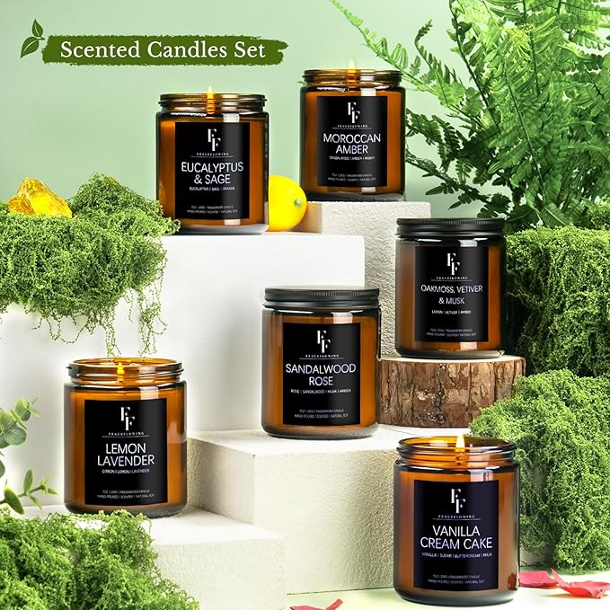 Scented Candles Set, Candles for Home Scented Soy Wax Candles, 6 Pack 42 Oz Aromatherapy Candles Gift Set for Women Men (Lemon/Vanilla/Sage/Rose/Amber/Vetiver) - Bloomnest