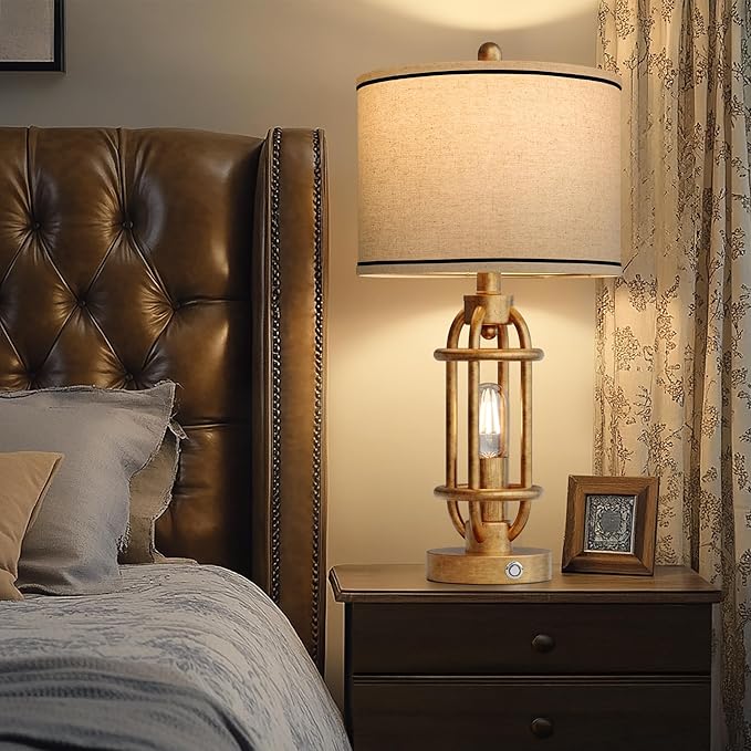 23.75'' Table Lamps Set of 2 for Living Room Bedroom Industrial Farmhouse Metal Touch Lamps with USB A+C Ports, Night Light Vintage Nightstand Bedside Lamp, Bulbs Included, Antique Gold - Bloomnest