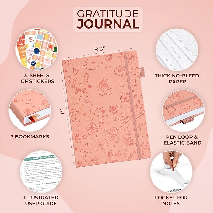 Clever Fox Gratitude Journal Large – Happiness, Positivity & Affirmation Journal – Inspirational Daily Notebook, 3 Months, 8.3x11” (Peach Pink) - Bloomnest