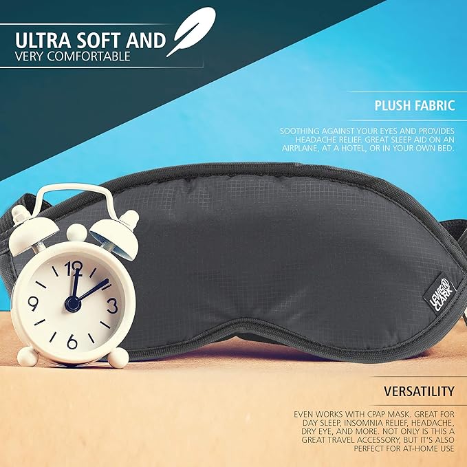 Lewis N. Clark Comfort Eye Mask + Sleep Aid to Block Light for Travel, Airplane, Hotel, Airport, Insomnia + Headache Relief with Adjustable Straps, Gray - Bloomnest