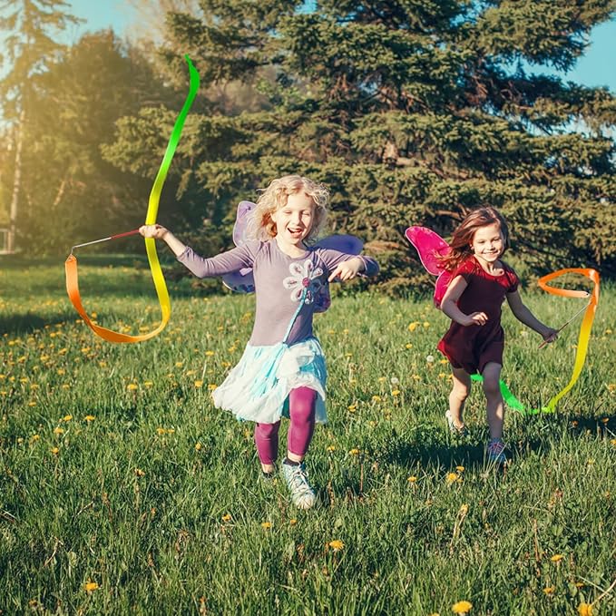 Cikyner Gymnastics Ribbon, 2 Pack Colorful Gymnastics Band with Stick, Dance Band Children Rainbow Band for School and Home Game, Ideal for Girls on Children's Birthday Party or Christmas - Bloomnest