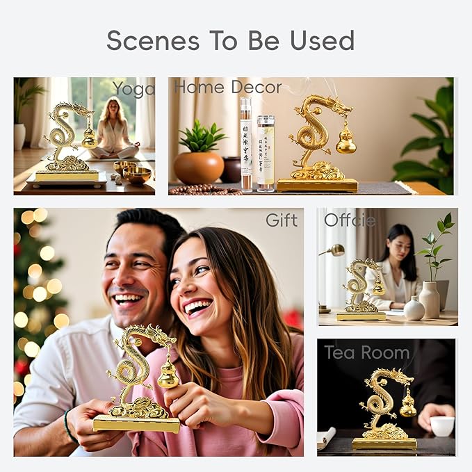 Golden Chinese Dragon Incense Holder– Dual-Use Metal Feng Shui Decor with Hanging Gourd Cone Incense Burner & Hidden Stick Holder – Spiritual Aromatherapy Gift for Meditation, Home & Office Decoration - Bloomnest