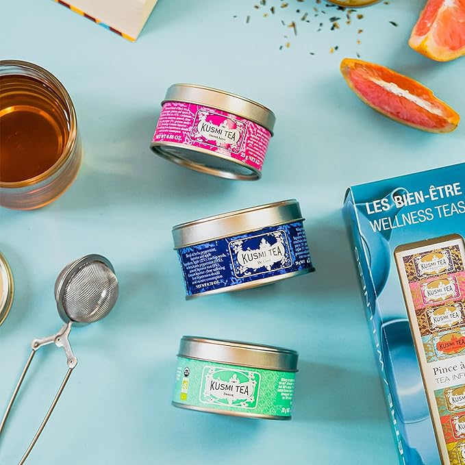 Kusmi Tea - Organic Tea Gift Set - Gift Idea for Men and Women - Green Tea, Herbal Tea, Detox - A Selection of 5 Iconic Flavors - Loose Leaves - 5 Tins of 0,9 oz - Bloomnest