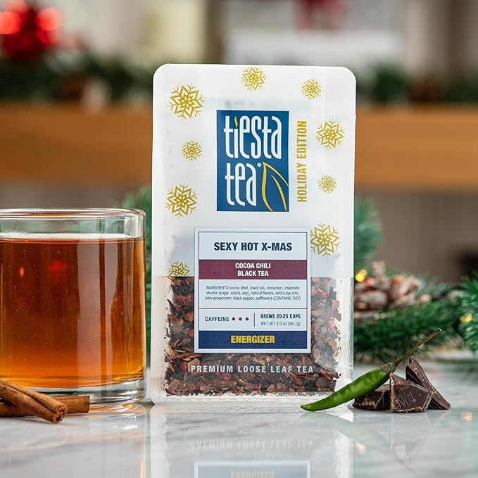 Tiesta Tea - Sexy Hot Christmas Tea, Loose Leaf, Cocoa Chili Black, Premium High Caffeinated Blend, Spicy Black, Make Hot or Iced, Brews Up to 25 Cups, 2 Ounce Resealable Bulk Pouch - Bloomnest