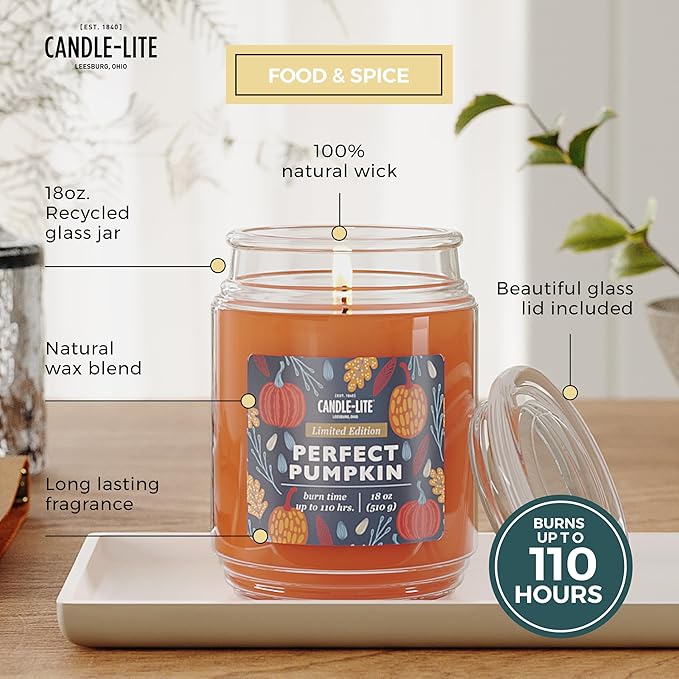 Candle-lite Halloween Scented Candles, Perfect Pumpkin, 18 oz Jar, Proudly Poured in The USA, Aromatherapy Candle, Single-Wick with 110 Hours of Burn Time, Perfect for Creating an Inviting Ambiance - Bloomnest