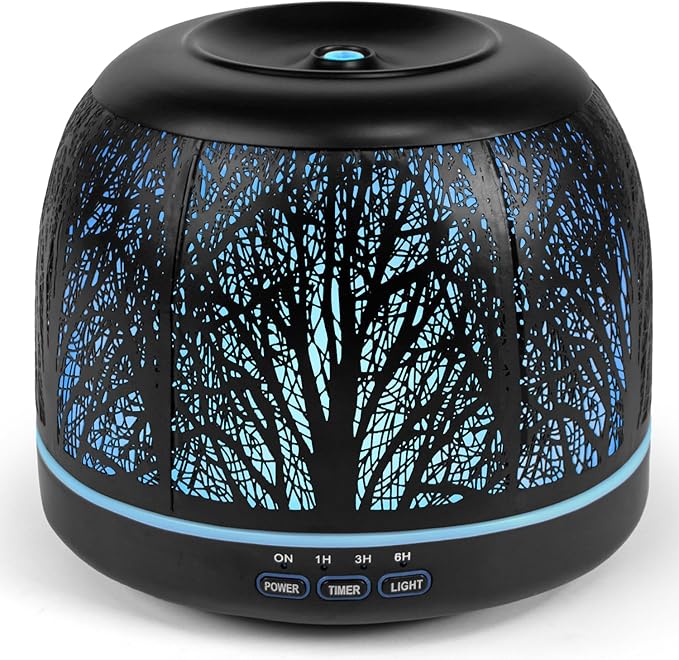 ARVIDSSON 500ml Essential Oil Diffuser, Metal Diffusers for Essential Oils, Aromatherapy Diffuser for Large Room, Color Mood Light & Mist Timer Setting, Gift for Women - Black Tree - Bloomnest