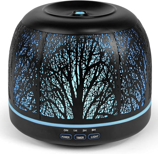ARVIDSSON 500ml Essential Oil Diffuser, Metal Diffusers for Essential Oils, Aromatherapy Diffuser for Large Room, Color Mood Light & Mist Timer Setting, Gift for Women - Black Tree - Bloomnest