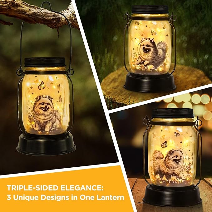 Pomeranian Gifts for Women/Men Pomeranian Solar Lanterns Dog Mom Birthday Dog Lovers Lantern Pet Loss Pet Memorial Lights Solar Garden Decoration for Yard, Patio,Backyard,Porch Torches - Bloomnest