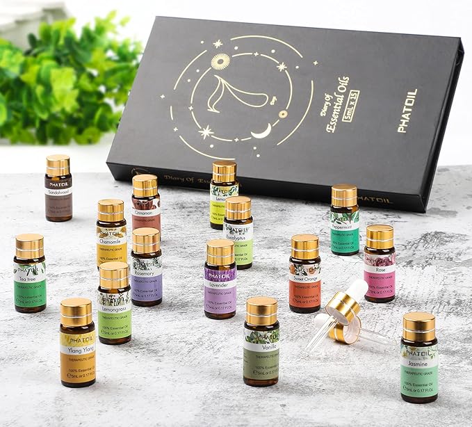 PHATOIL 15PCS Essential Oils Gift Set - Premium Quality 100% Natural Pure Essential Oils for Aromatherapy Diffuser Yoga Home Office Soap Candle Making- 5ml/Bottle - Bloomnest