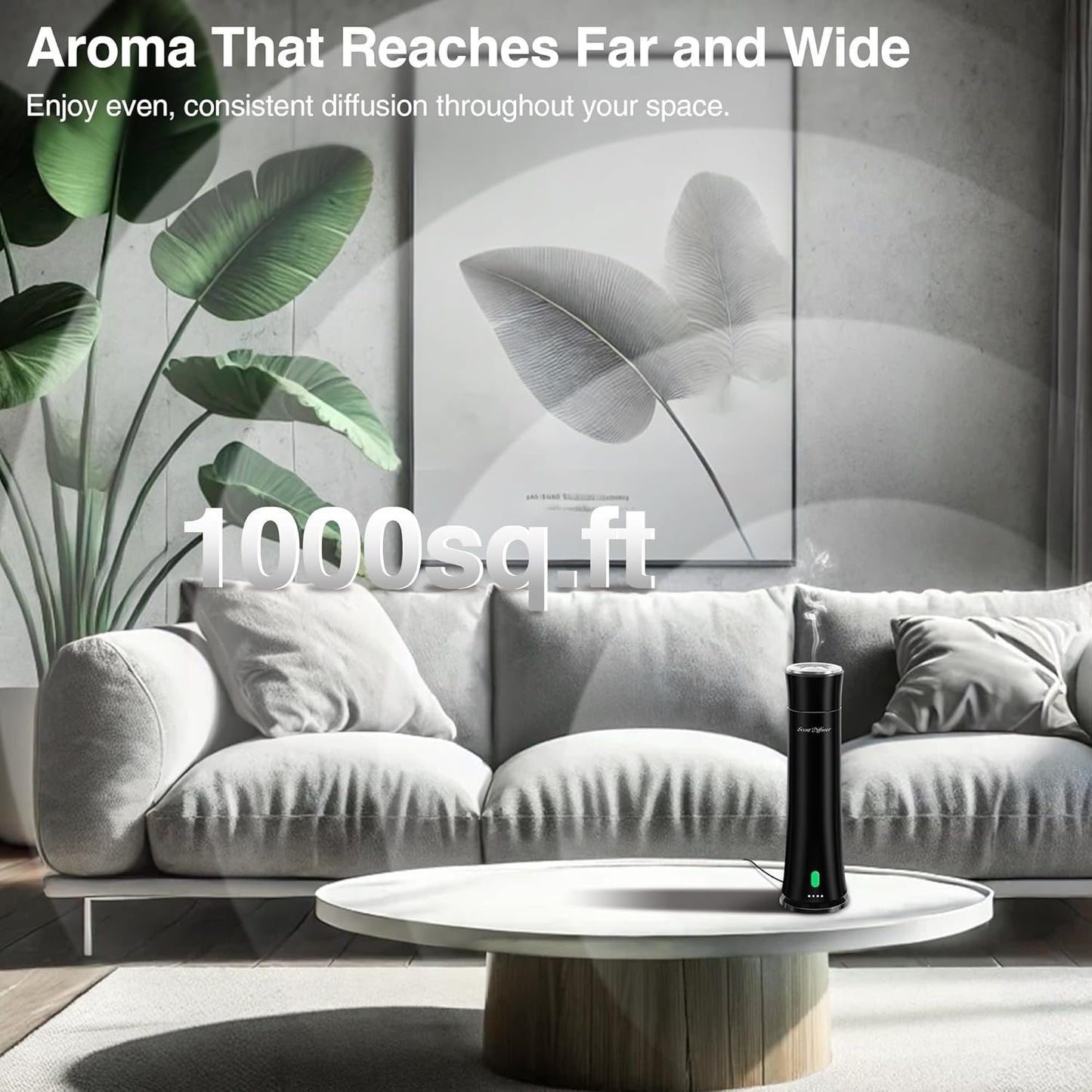 Hotel Scent Diffuser Starter Kit - 1500 Sq Ft Coverage, Premium Plastic Essential Oil Diffuser, Waterless Diffuser for Home, Hotel, Office, 5 Scent Essential Oils Included, Large Room, Black, 11In