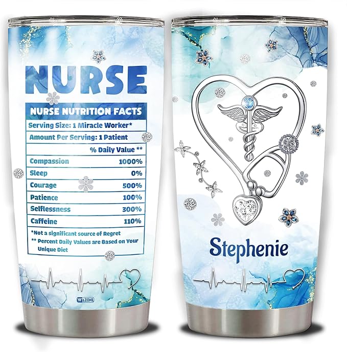 WAZONE Personalized Nutrition Facts Nurse Stainless Steel Tumbler 20 30oz Heartbeat Stethoscope Jewelry Insulated Travel Mug Medical Healthcare Graduation Gift For Nursing Women - Bloomnest
