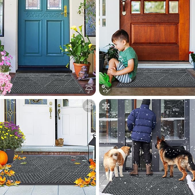 Smiry Front Door Mat Outside Entrance, Heavy Duty Sturdy Natural Rubber Doormat, Trap Dirt and Moisture, Easy Clean Low Profile Mats for Indoor Outdoor Entry, Irregular Triangle (59x24, Grey) - Bloomnest