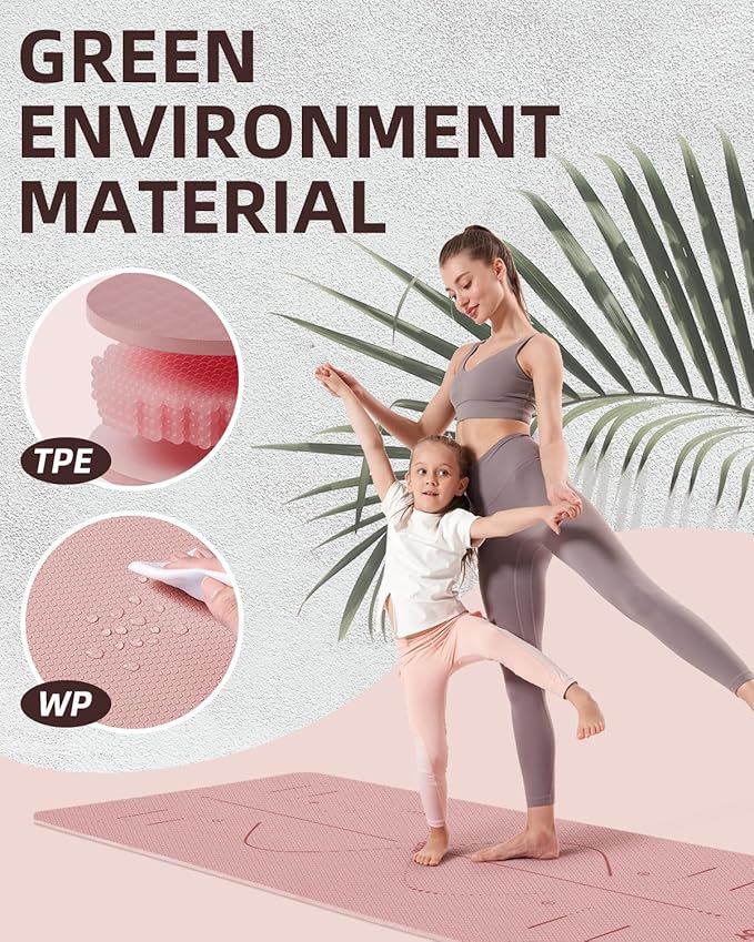 YOTTOY Yoga Mat, 72"x 32"x1/3" Extra Wide Non-Slip Exercise Fitness Yoga Mats,Eco-Friendly TPE Exercise Mats for Women Men Home Workout with Strap Bag - Bloomnest