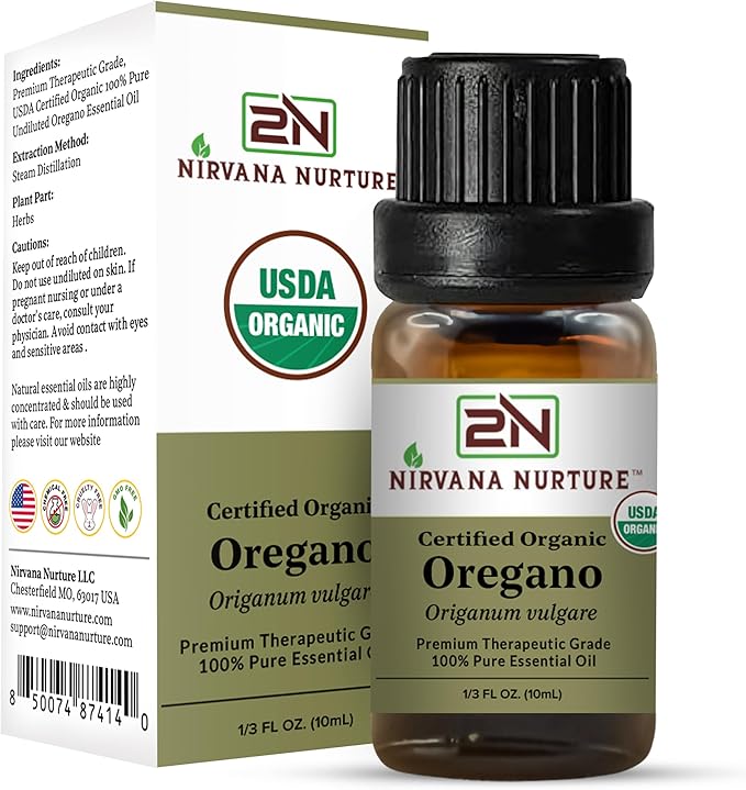 Oregano Essential Oil, USDA Certified Organic, 100% Pure Undiluted, Aromatherapy Oil for Diffuser, Hair & Skin Care NirvanaNurture