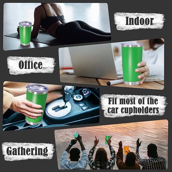 20 oz Tumbler Coffee Travel Tumblers Bulk with Lid Stainless Steel Double Wall Vacuum Insulated Mug Powder Coated Cups fit Car Cupholder for Hot and Cold - Green, 12Pack - Bloomnest
