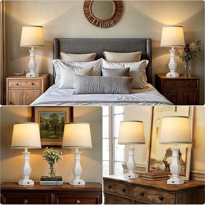 ROTTOGOON Dimmable Table Lamps Set of 2, Rustic Farmhouse Table Lamps for Living Room Bedroom, Bedside Desk Lamps for end Tables, Touch Lamps for nightstand, 9W Bulbs Included, 22", White - Bloomnest