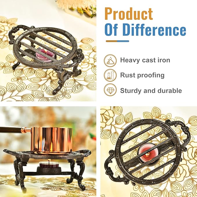 Sungmor Heavy Duty Cast Iron Teapot Dish Warmer Stable Holder for Tealight Stand | Tealight Warmer Decorative Stove for Villa Yard Balcony-Round - Bloomnest