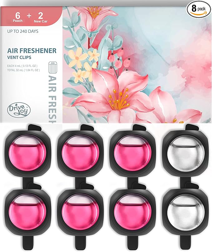 Car Air Freshener Vent Clips, 8PK, 6 Peach, 2 New Car Scent, Fresheners for Men Women, Up to 240 Days, Long Lasting Air Freshener, Odor Eliminator - Bloomnest