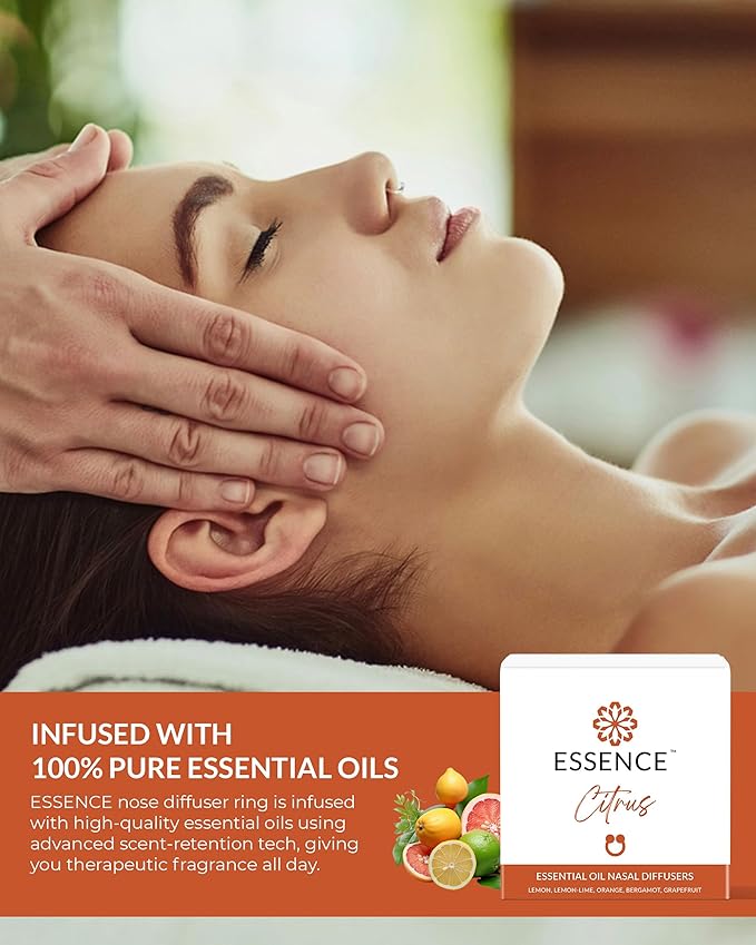 Essence Nasal Diffuser Citrus Bundle – Essential Oil Silicone Nose Rings for Mood, Energy & Positivity – Wearable Aromatherapy Pack with Lemon, Orange, Grapefruit & Bergamot - Bloomnest