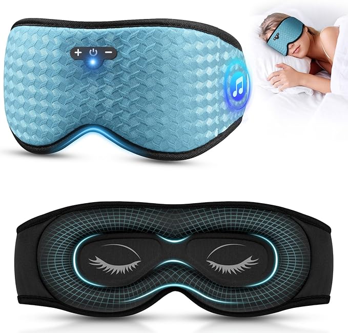 3D Sleep Mask with Bluetooth Headphones, Sleeping Headphones for Side Sleepers, Zero Eye Pressure, Adjustable Sleep Eye Mask, Ultra-Thin Stereo Speakers Perfect for Sleeping-Peacock Blue - Bloomnest