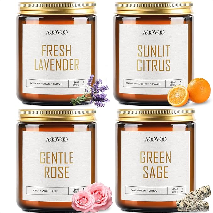 AOOVOO Candle Set - 4PC Scented Candles, 28 oz Soy Candles, Soy Candle for Home Scented, Lavender/Citrus/Rose/Sage - Bloomnest