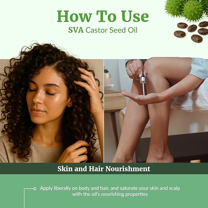 SVA Castor Seed Oil Organic - 16 Fl Oz – 100% Natural Cold Pressed Organic Castor Oil - for Face, Skin Care, Hair Care, Scalp Massage & Body Massage with Pump - Bloomnest