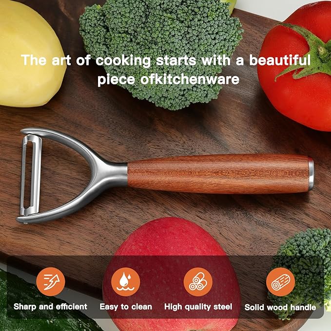 Premium Y Type 304 Stainless Steel Multifunctional Kitchen Peeler Real Wood Handle Ultra Sharp Blade Vegetable Potato Apple(Aosuan) - Bloomnest
